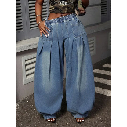 Downtown Drift Balloon-Leg Pleated Jeans